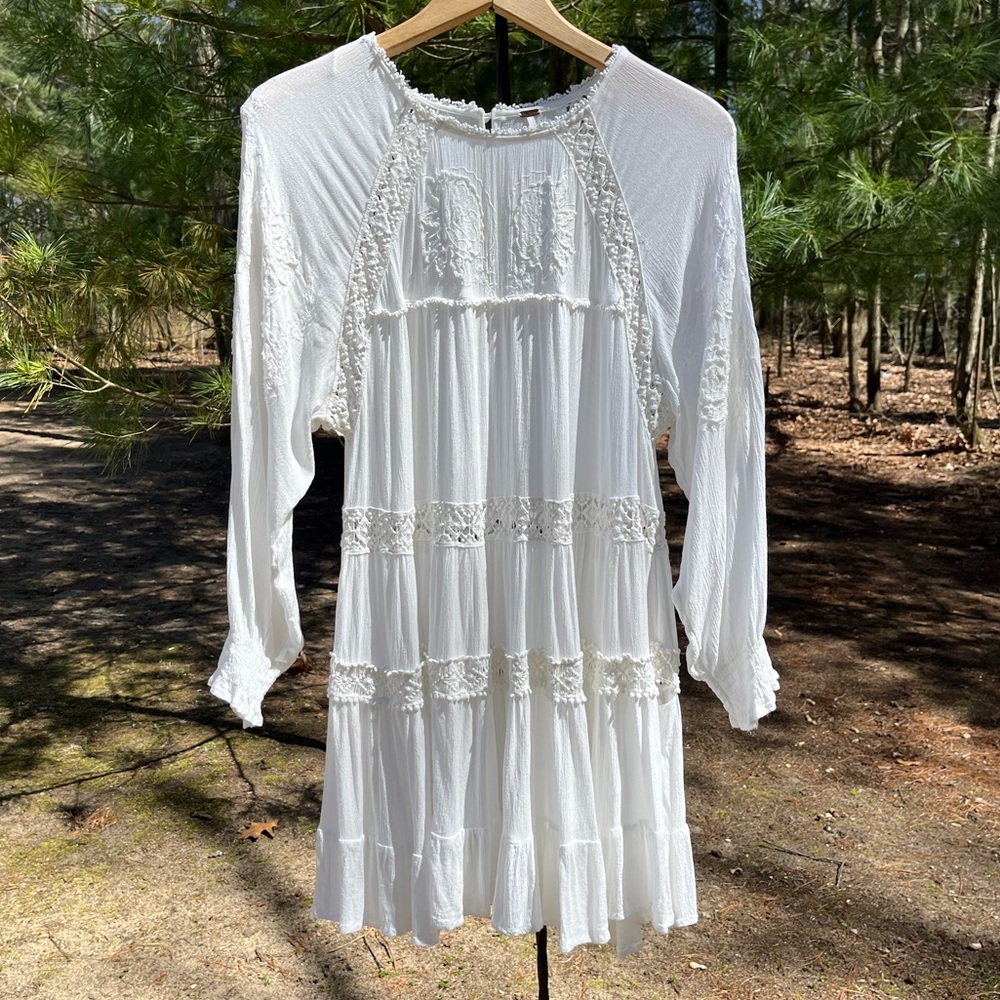 Free People White Tiered Mini Dress
